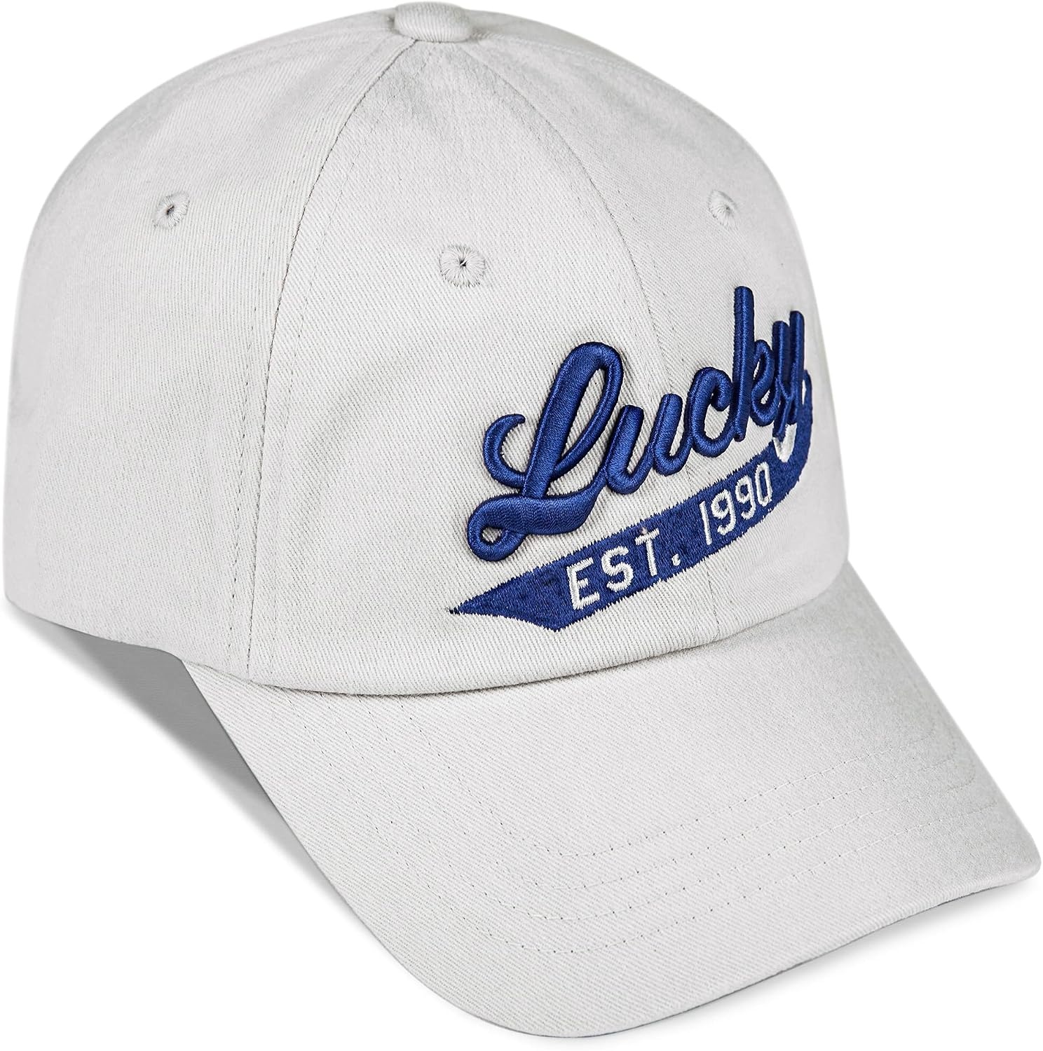 image:imageLucky Brand Classic Cotton Adjustable Dad Hat Baseball Cap Golf Fishing Low Profile 5 Panel Design1990 Embroidered Light Grey