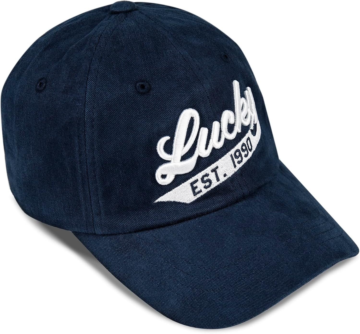 image:imageLucky Brand Classic Cotton Adjustable Dad Hat Baseball Cap Golf Fishing Low Profile 5 Panel Design1990 Embroidered Navy