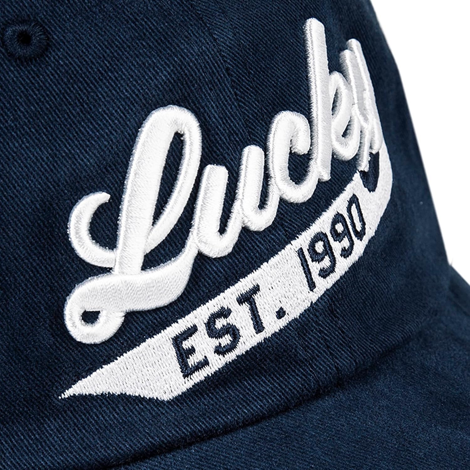 image:imageLucky Brand Classic Cotton Adjustable Dad Hat Baseball Cap Golf Fishing Low Profile 5 Panel Design1990 Embroidered Navy