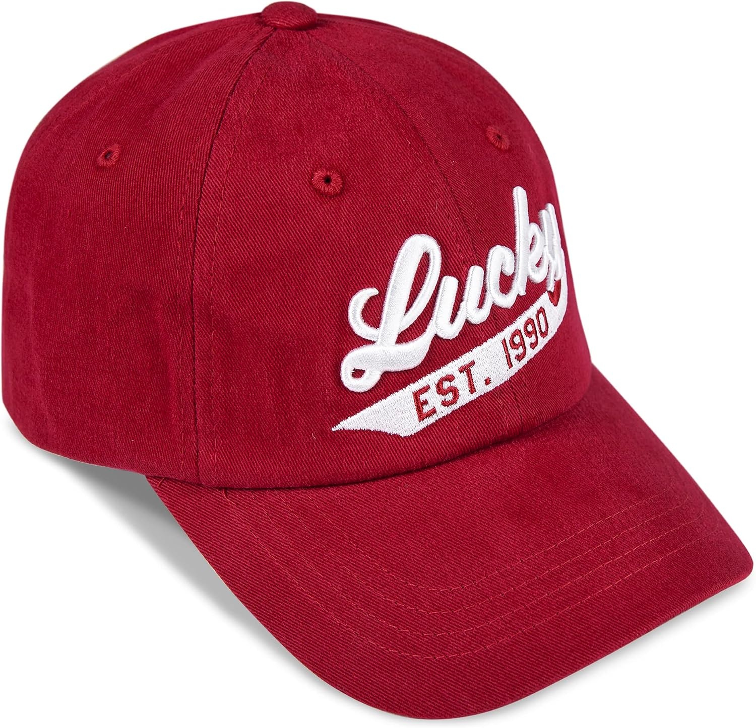image:imageLucky Brand Classic Cotton Adjustable Dad Hat Baseball Cap Golf Fishing Low Profile 5 Panel Design1990 Embroidered Red