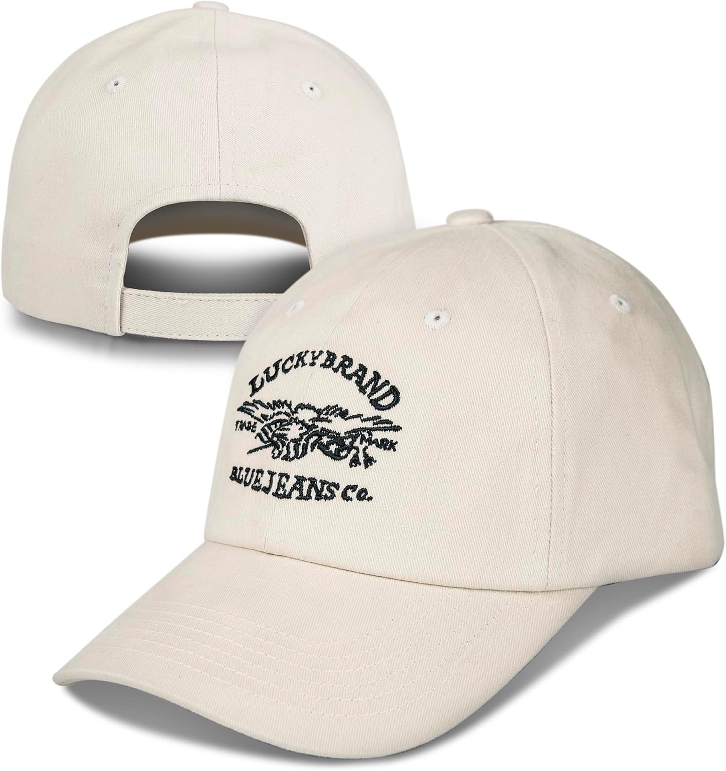 image:imageLucky Brand Classic Cotton Adjustable Dad Hat Baseball Cap Golf Fishing Low Profile 5 Panel DesignBlue Jeans Co Cream