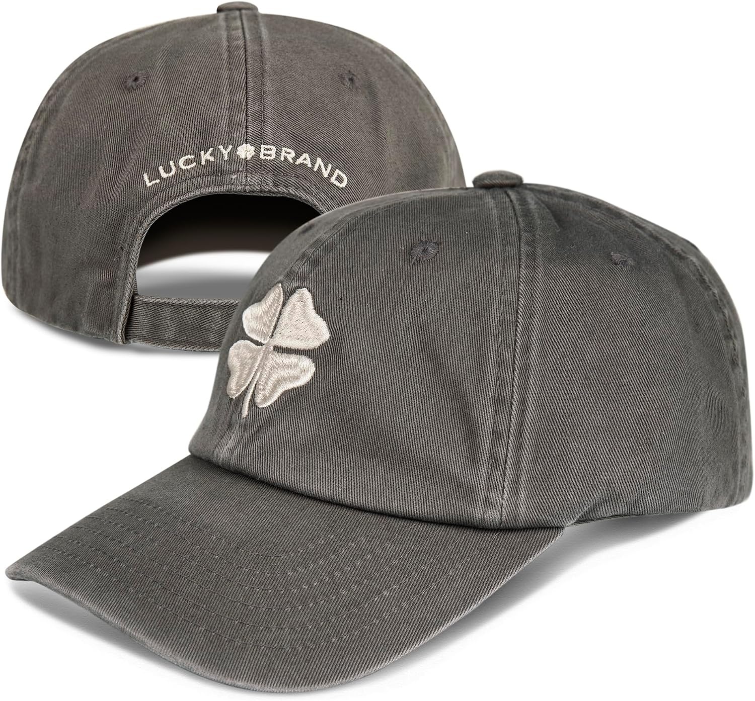 image:imageLucky Brand Classic Cotton Adjustable Dad Hat Baseball Cap Golf Fishing Low Profile 5 Panel DesignClover Charcoal Grey