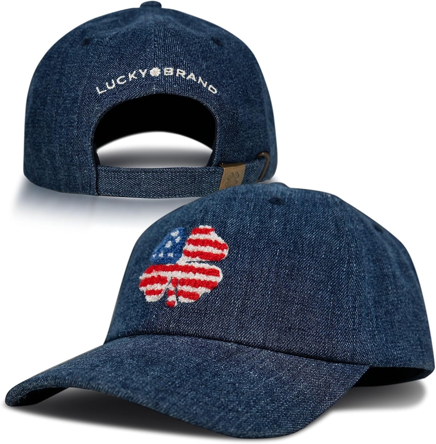 image:imageLucky Brand Classic Cotton Adjustable Dad Hat Baseball Cap Golf Fishing Low Profile 5 Panel DesignFlag Clover Denim