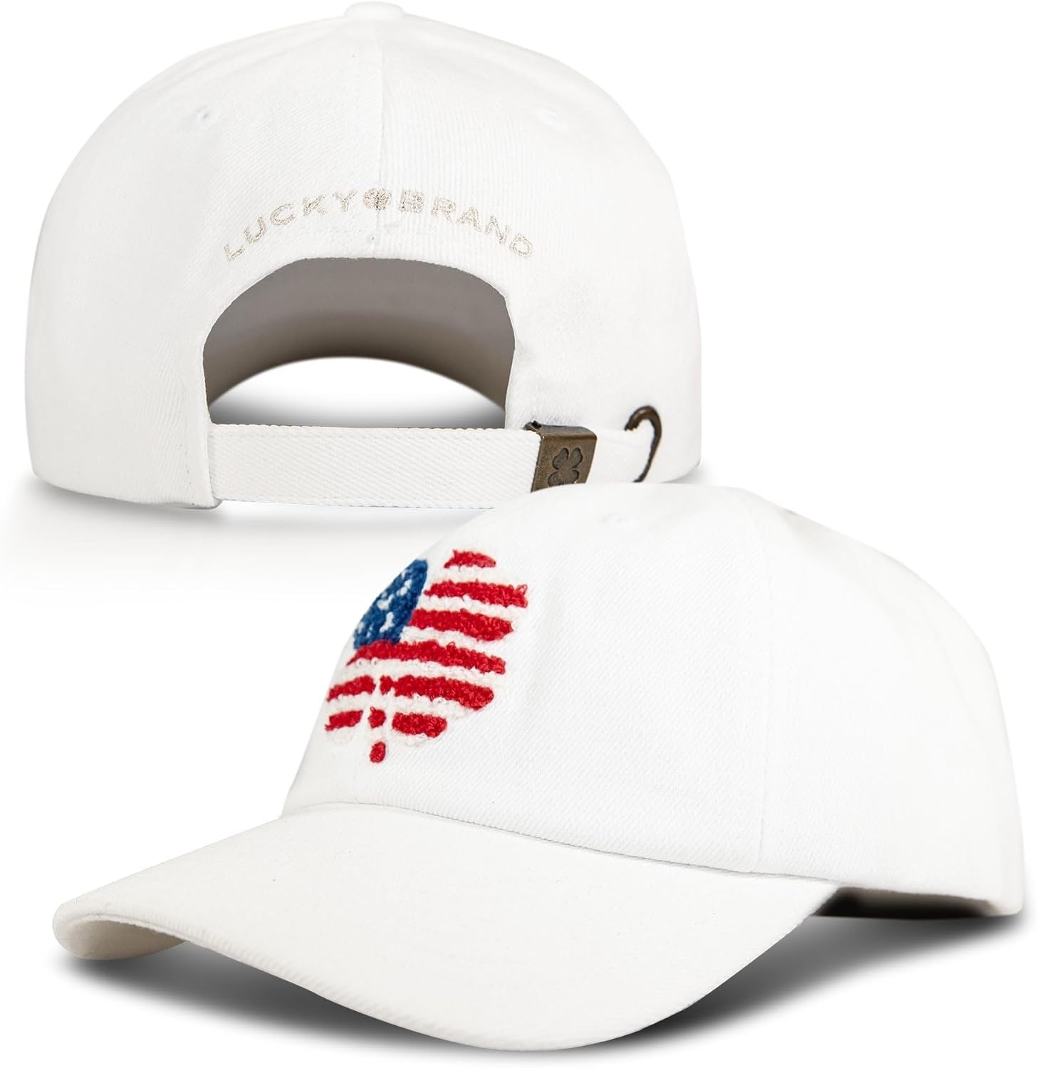 image:imageLucky Brand Classic Cotton Adjustable Dad Hat Baseball Cap Golf Fishing Low Profile 5 Panel DesignFlag Clover White