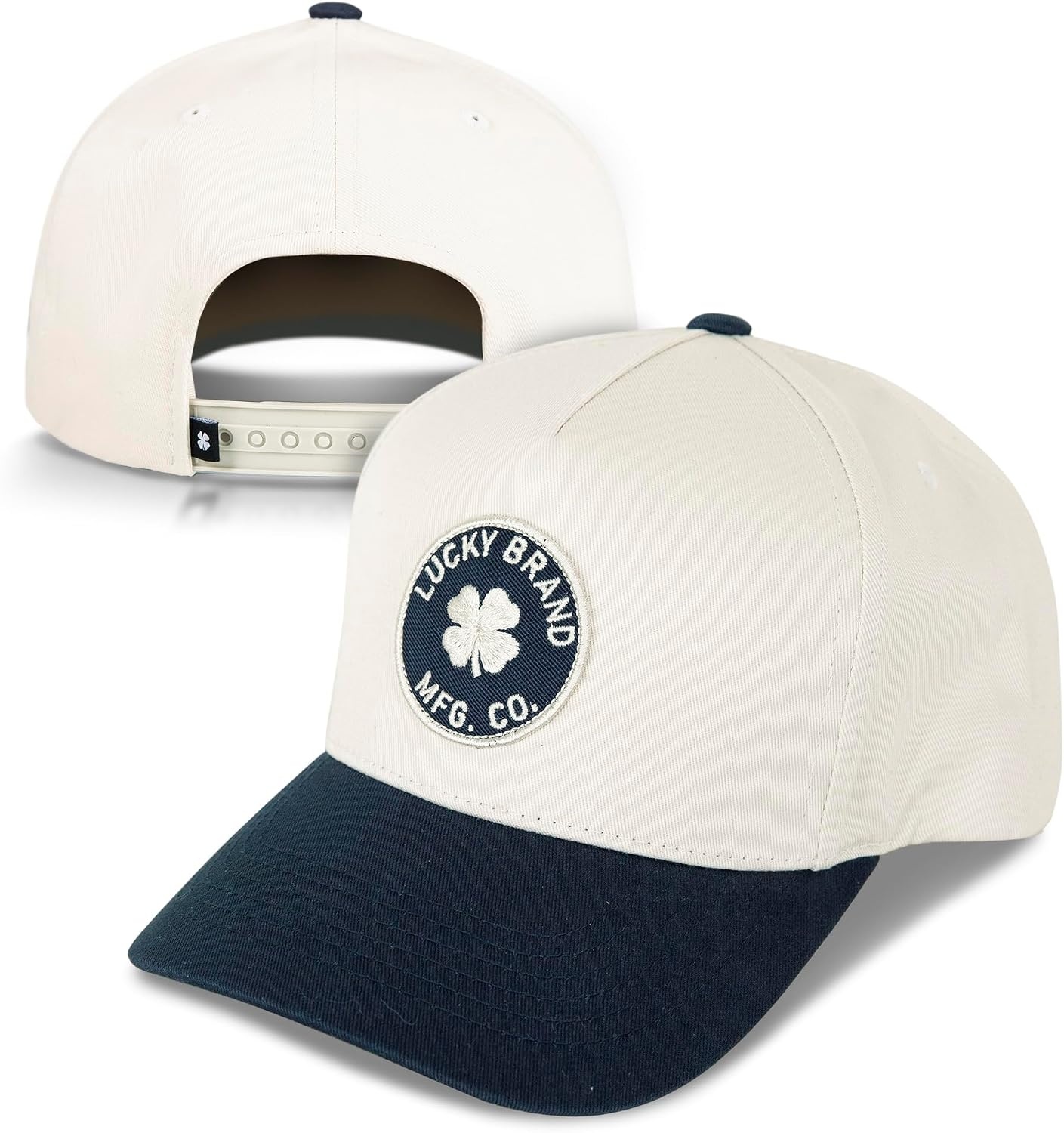 image:imageLucky Brand Classic Cotton Adjustable Dad Hat Baseball Cap Golf Fishing Low Profile 5 Panel DesignMfg Co Patch Ivory