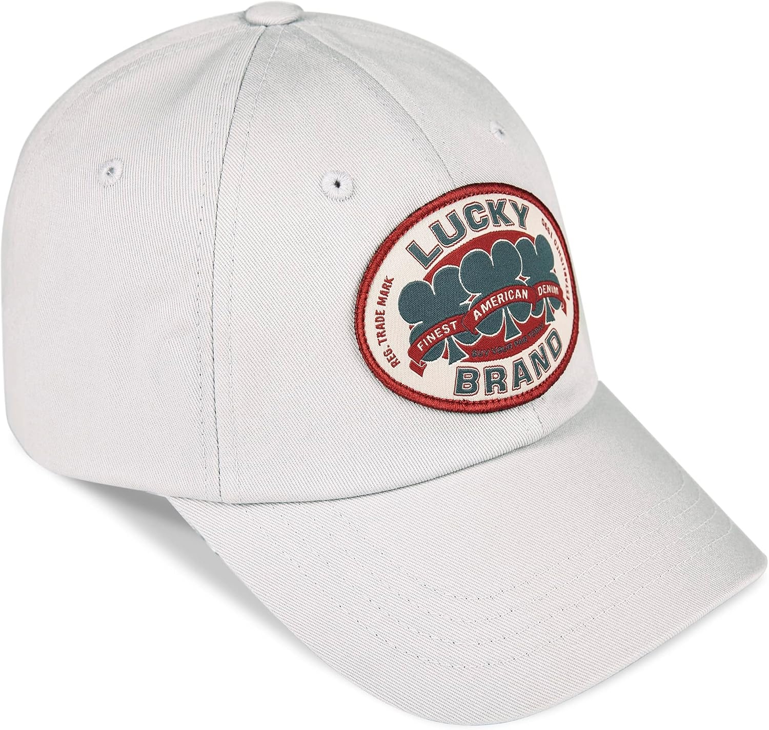 image:imageLucky Brand Classic Cotton Adjustable Dad Hat Baseball Cap Golf Fishing Low Profile 5 Panel DesignOval Clover Patch Light Grey