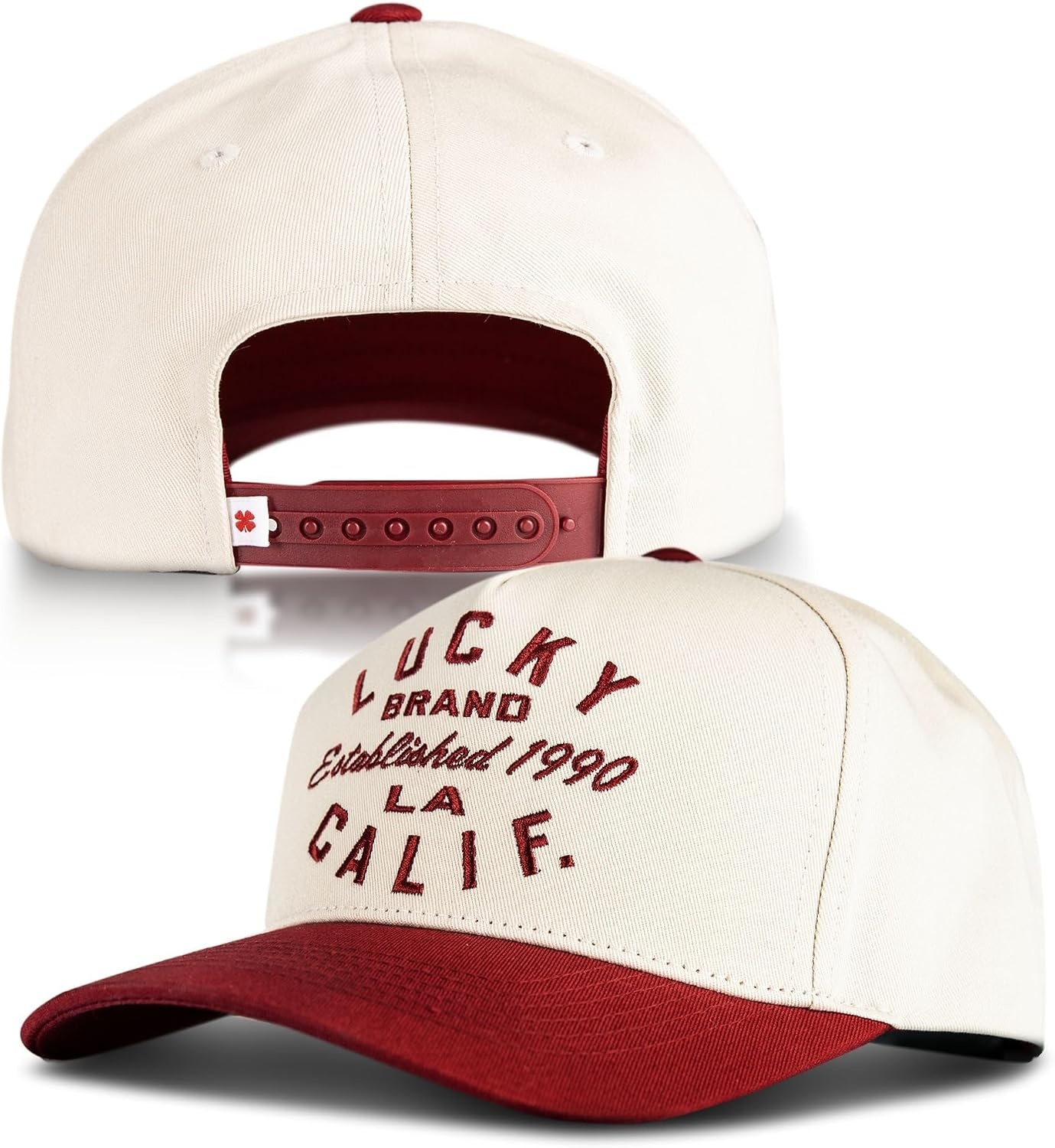 image:imageLucky Brand Classic Cotton Adjustable Dad Hat Baseball Cap Golf Fishing Low Profile 5 Panel DesignTwo Toned La CreamRed