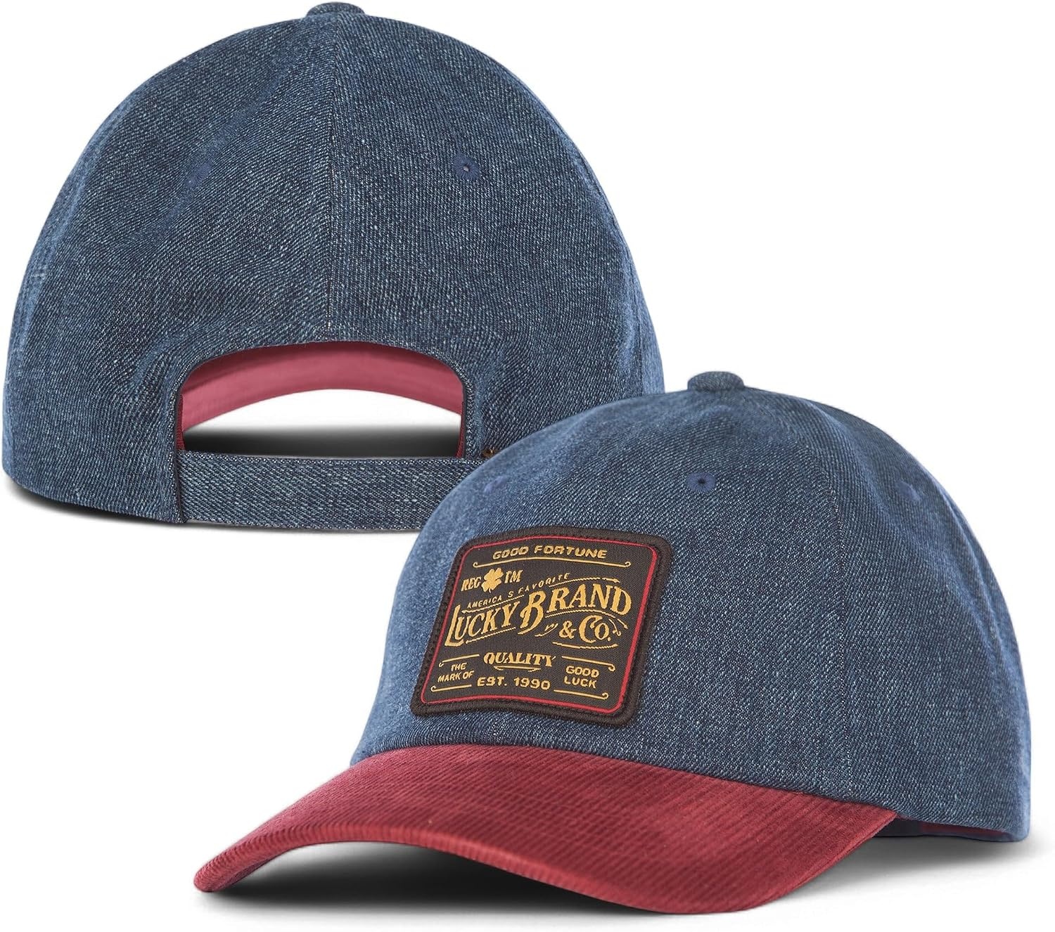 image:imageLucky Brand Classic Cotton Adjustable Dad Hat Baseball Cap Golf Fishing Low Profile 5 Panel DesignVintage Denim Red