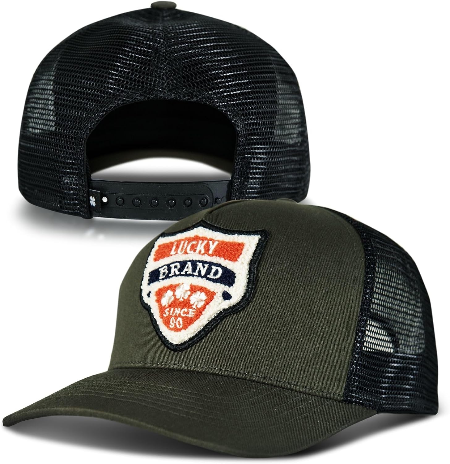 image:imageLucky Brand Trucker Hat Snapback Adjustable Mesh Back Retro Baseball Cap Golf Fishing American HeritageVintage Patch Olive