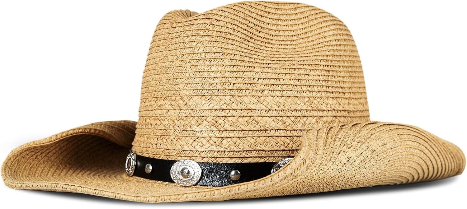image:imageLucky Brand Womens Straw Cowboy Hat Rope Design Western Style Fashion Sun Protection BreathableMetal Concho Tan