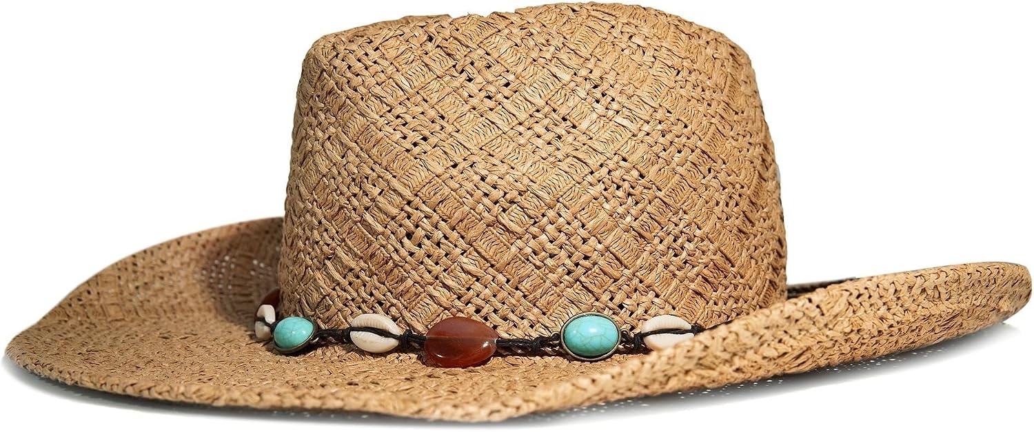 image:imageLucky Brand Womens Straw Cowboy Hat Rope Design Western Style Fashion Sun Protection BreathableTurquoise Beading Natural