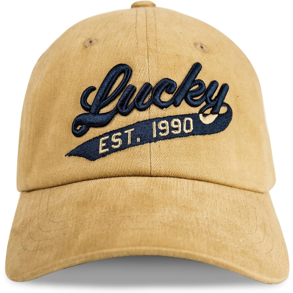 image:imageLucky Brand Classic Cotton Adjustable Dad Hat Baseball Cap Golf Fishing Low Profile 5 Panel Design1990 Embroidered Gold