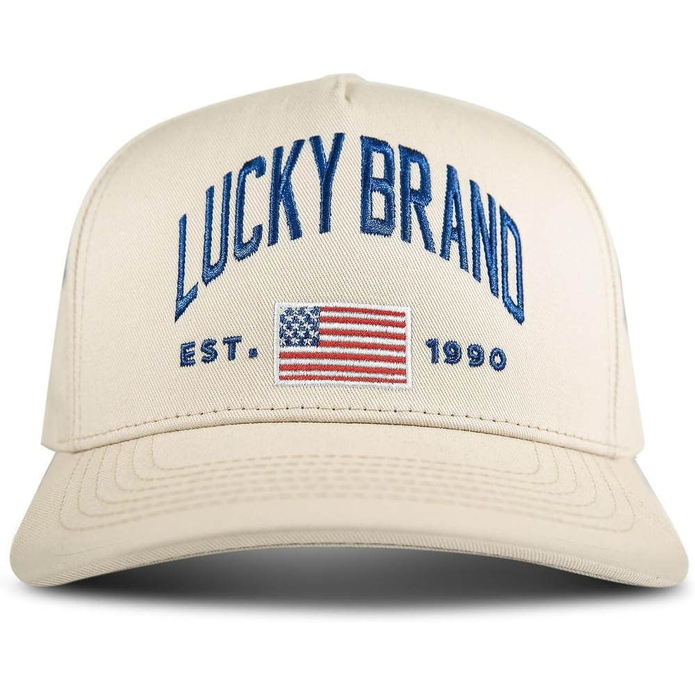 image:imageLucky Brand Classic Cotton Adjustable Dad Hat Baseball Cap Golf Fishing Low Profile 5 Panel DesignFlag Cream