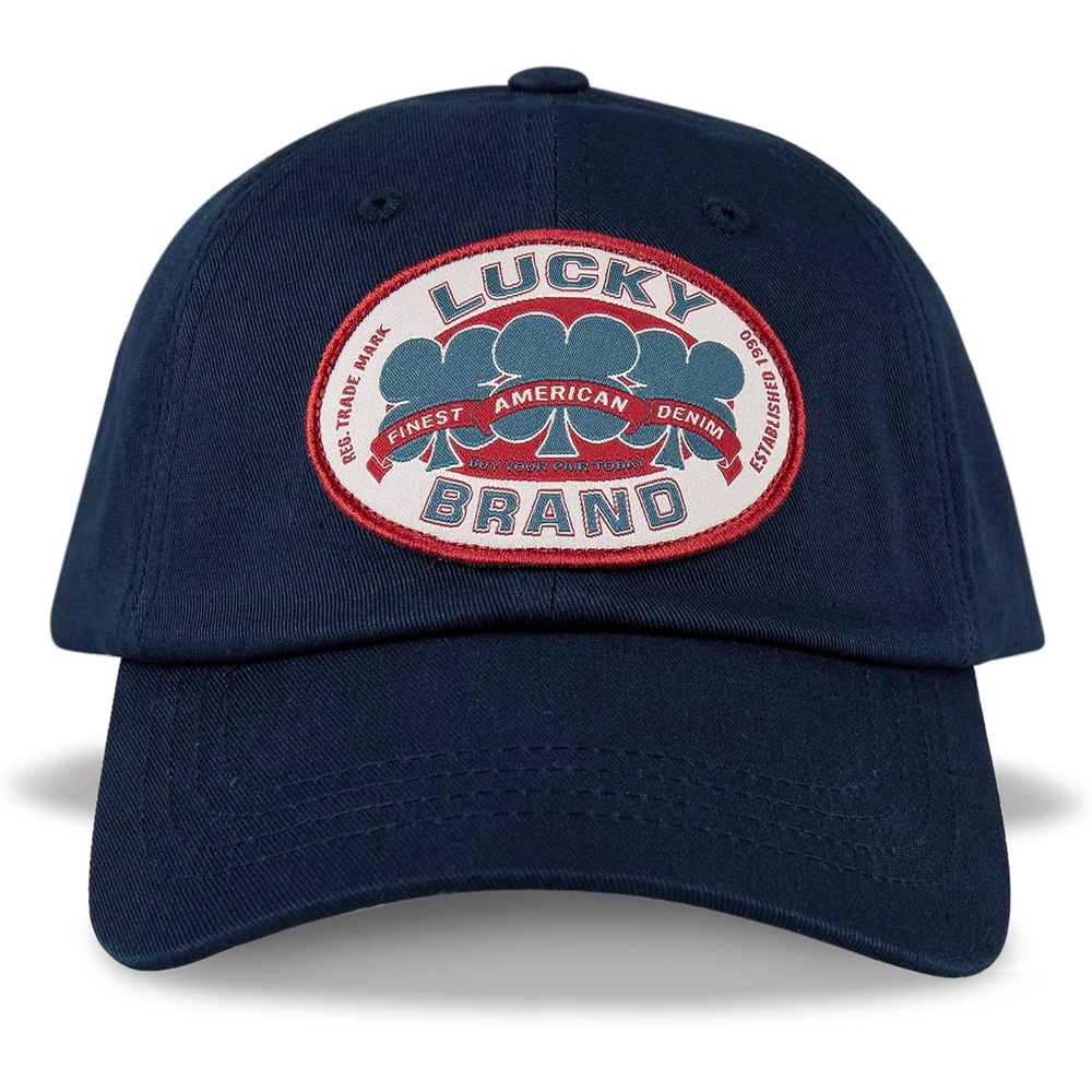 image:imageLucky Brand Classic Cotton Adjustable Dad Hat Baseball Cap Golf Fishing Low Profile 5 Panel DesignOval Clover Patch Dark Navy
