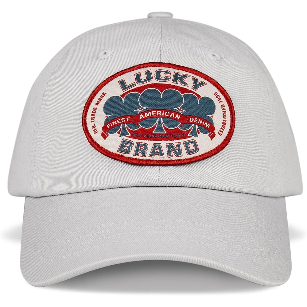 image:imageLucky Brand Classic Cotton Adjustable Dad Hat Baseball Cap Golf Fishing Low Profile 5 Panel DesignOval Clover Patch Light Grey