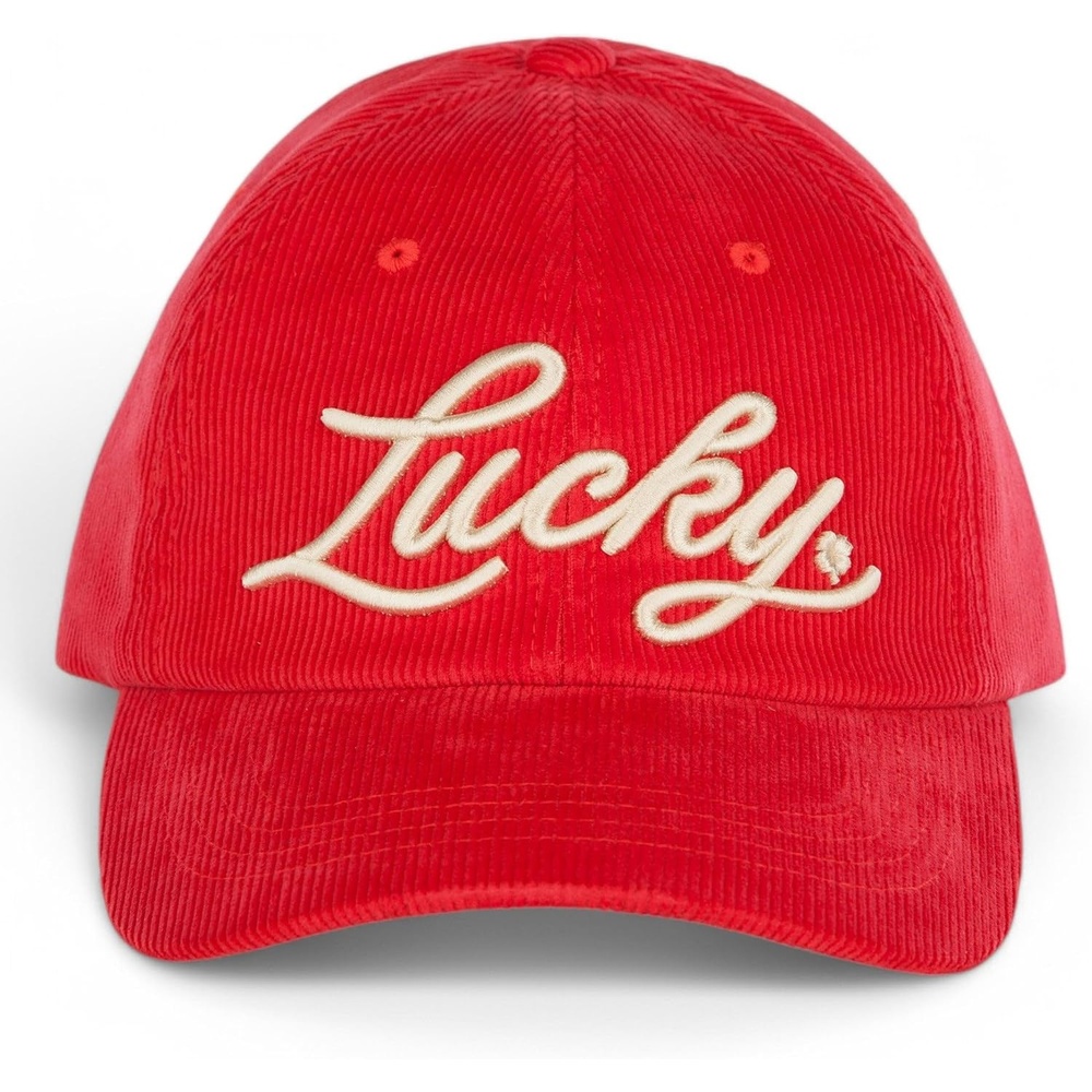 image:imageLucky Brand Classic Cotton Adjustable Dad Hat Baseball Cap Golf Fishing Low Profile 5 Panel DesignScript Corduroy Red