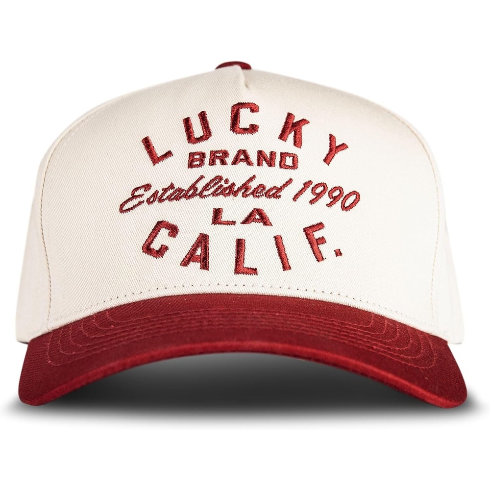 image:imageLucky Brand Classic Cotton Adjustable Dad Hat Baseball Cap Golf Fishing Low Profile 5 Panel DesignTwo Toned La CreamRed