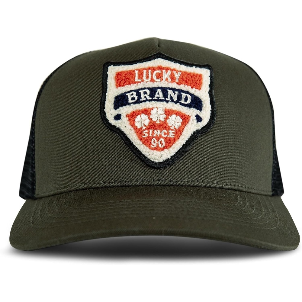 image:imageLucky Brand Trucker Hat Snapback Adjustable Mesh Back Retro Baseball Cap Golf Fishing American HeritageVintage Patch Olive