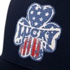 Lucky Brand Trucker Hat | Snapback | Adjustable | Mesh Back | Retro | Baseball Cap | Golf | Fishing | American Heritage(Clover Felt Patch – Navy)