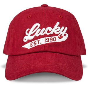 Lucky Brand Classic Cotton Adjustable | Dad Hat | Baseball Cap | Golf | Fishing | Low Profile | 5 Panel Design(1990 Embroidered – Red)