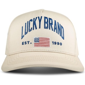 Lucky Brand Classic Cotton Adjustable | Dad Hat | Baseball Cap | Golf | Fishing | Low Profile | 5 Panel Design(Flag – Cream)
