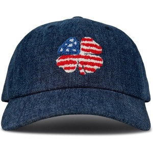 Lucky Brand Classic Cotton Adjustable | Dad Hat | Baseball Cap | Golf | Fishing | Low Profile | 5 Panel Design(Flag Clover – Denim)