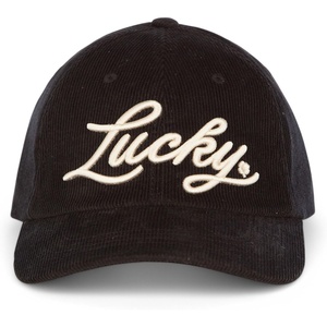 Lucky Brand Classic Cotton Adjustable | Dad Hat | Baseball Cap | Golf | Fishing | Low Profile | 5 Panel Design(Script Corduroy – Black)