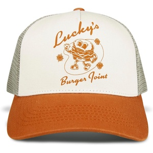 Lucky Brand Trucker Hat | Snapback | Adjustable | Mesh Back | Retro | Baseball Cap | Golf | Fishing | American Heritage(Burger Joint – Terracotta)