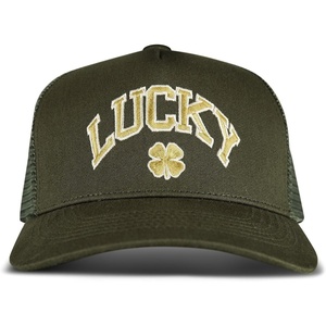 Lucky Brand Trucker Hat | Snapback | Adjustable | Mesh Back | Retro | Baseball Cap | Golf | Fishing | American Heritage(Clover – Olive)