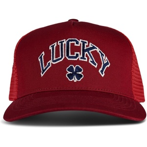 Lucky Brand Trucker Hat | Snapback | Adjustable | Mesh Back | Retro | Baseball Cap | Golf | Fishing | American Heritage(Clover – Red)
