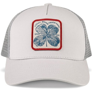 Lucky Brand Trucker Hat | Snapback | Adjustable | Mesh Back | Retro | Baseball Cap | Golf | Fishing | American Heritage(Clover Patch – Light Grey)