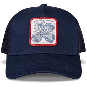 Lucky Brand Trucker Hat | Snapback | Adjustable | Mesh Back | Retro | Baseball Cap | Golf | Fishing | American Heritage(Clover Patch – Navy)
