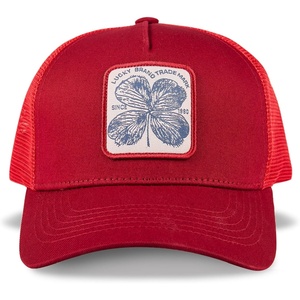 Lucky Brand Trucker Hat | Snapback | Adjustable | Mesh Back | Retro | Baseball Cap | Golf | Fishing | American Heritage(Clover Patch – Red)