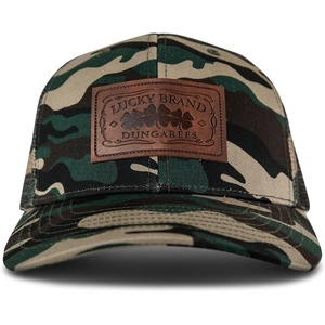 Lucky Brand Trucker Hat | Snapback | Adjustable | Mesh Back | Retro | Baseball Cap | Golf | Fishing | American Heritage(Mesh Leather Patch – Camo)