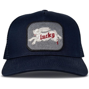 Lucky Brand Trucker Hat | Snapback | Adjustable | Mesh Back | Retro | Baseball Cap | Golf | Fishing | American Heritage(Rabbit Foot – Navy)