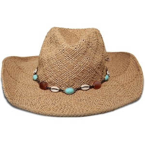 Lucky Brand Women’s Straw Cowboy Hat | Rope Design | Western | Style | Fashion | Sun Protection | Breathable(Turquoise Beading – Natural)