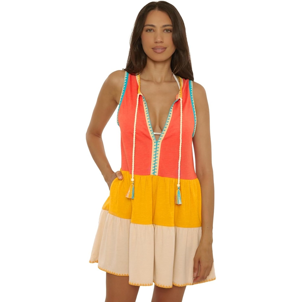 image:imageLucky Brand Womens Lagos Tiered Dress Casual Beach Cover Ups for WomenScarlett