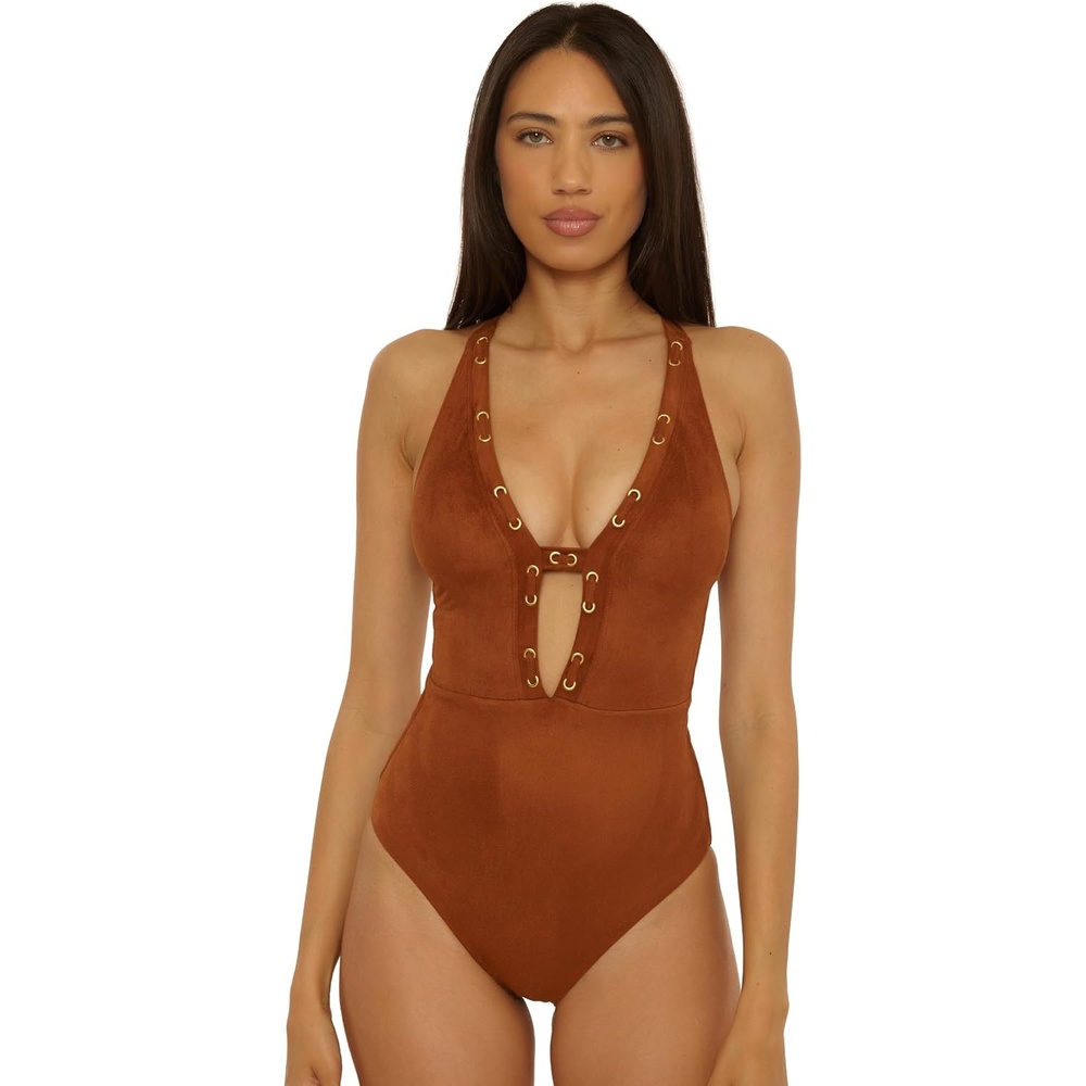 image:imageLucky Brand Womens Montauk One Piece Swimsuit Adjustable Bathing Suits for WomenAlmond