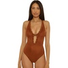 Lucky Brand Women’s Montauk One Piece Swimsuit, Adjustable, Bathing Suits for Women(Almond)