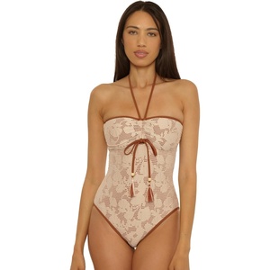 Lucky Brand Women’s Belize Bandeau One Piece Swimsuit, Adjustable, Bathing Suits for Women(Natural)