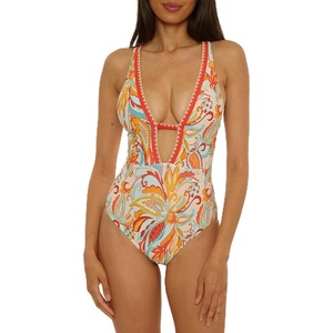 Lucky Brand Women’s Phuket Plunge One Piece Swimsuit, Adjustable, Bathing Suits for Women(Multicolor)