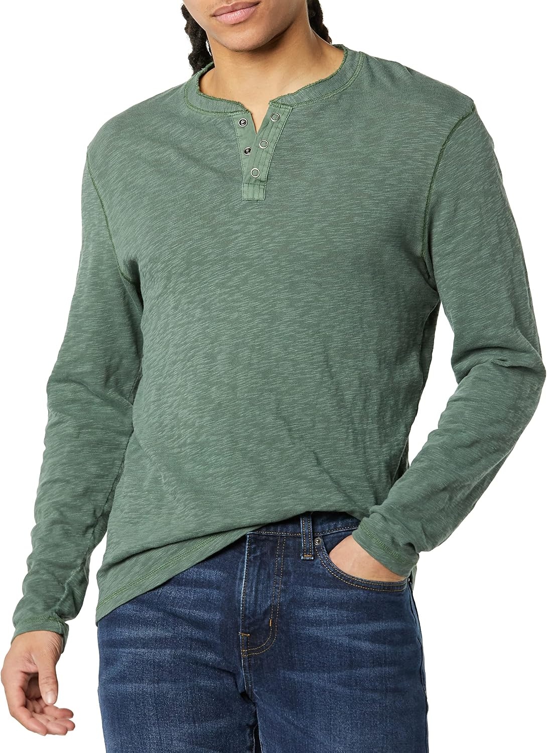image:imageLucky Brand Mens Crewneck Vintage Washed Snap Button Henley ShirtDark Forest