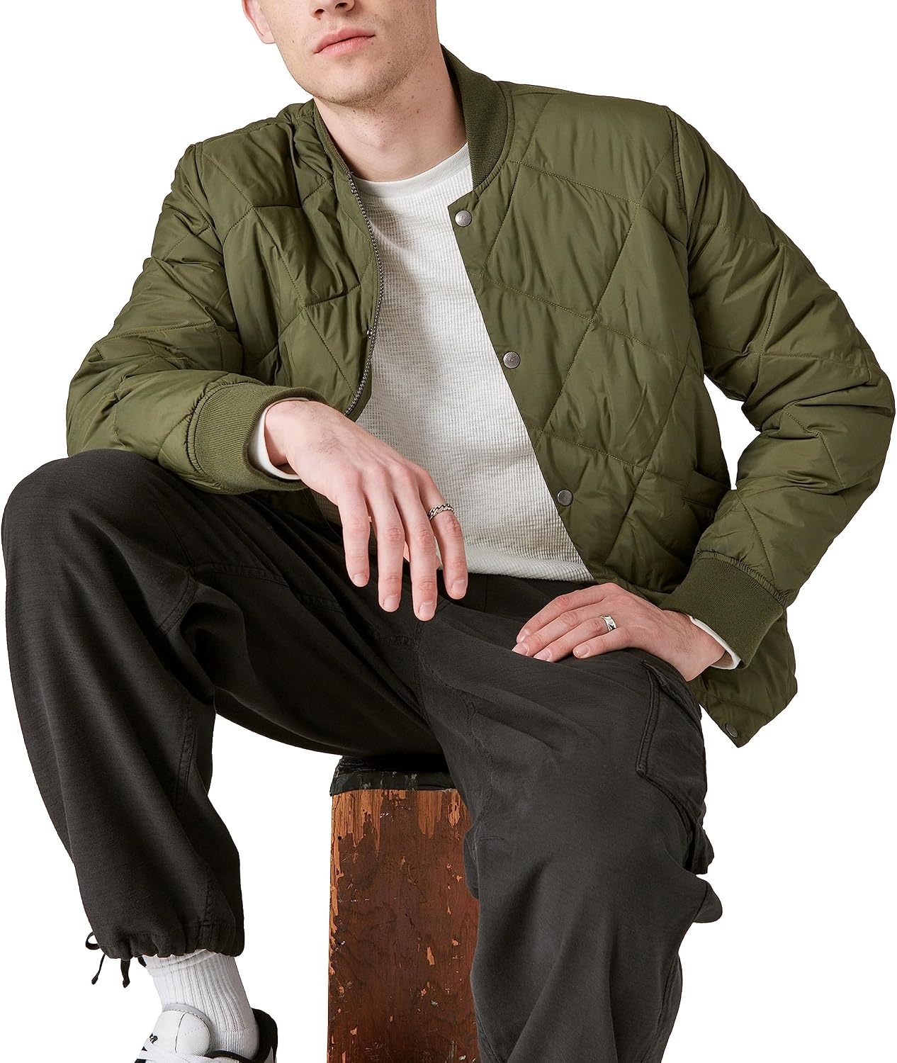 image:imageLucky Brand Mens Mens Garment Dye Thermal CrewBright White