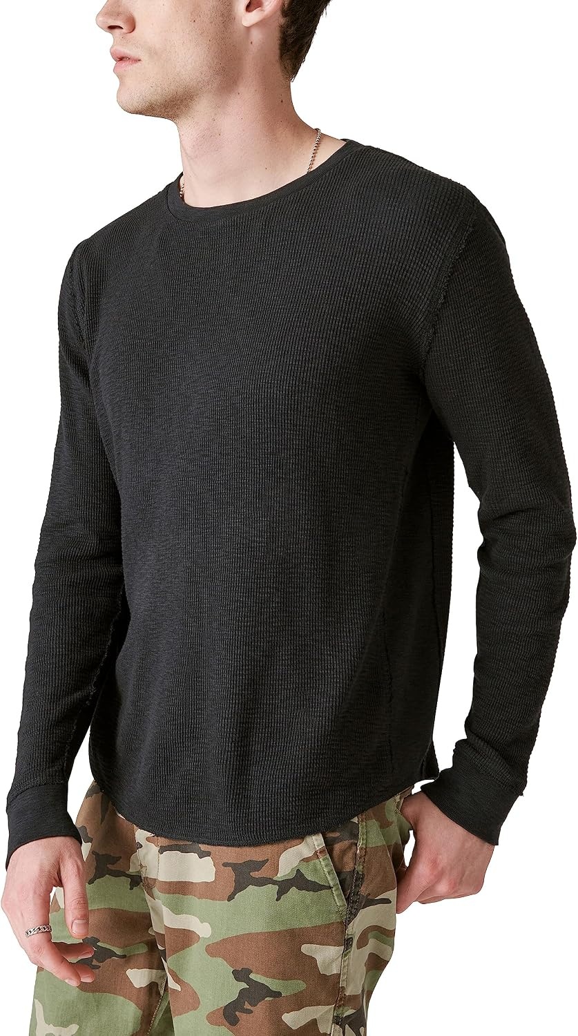 image:imageLucky Brand Mens Mens Garment Dye Thermal CrewJet Black