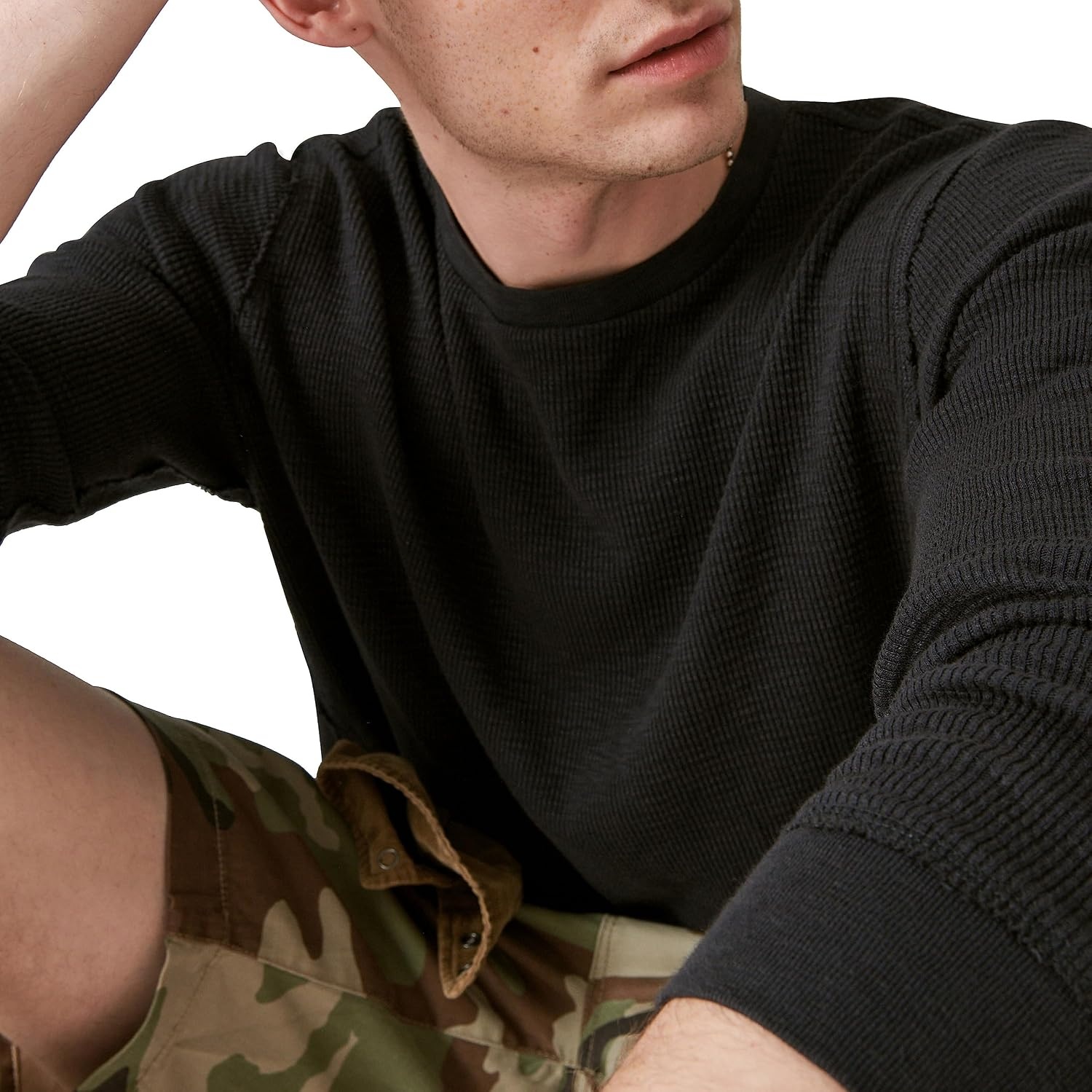 image:imageLucky Brand Mens Mens Garment Dye Thermal CrewJet Black