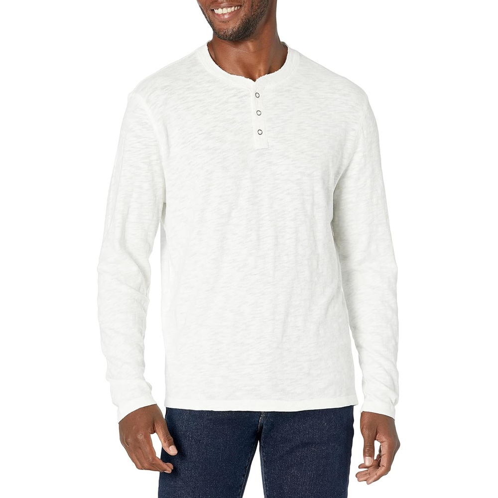image:imageLucky Brand Mens Crewneck Vintage Washed Snap Button Henley ShirtBright White