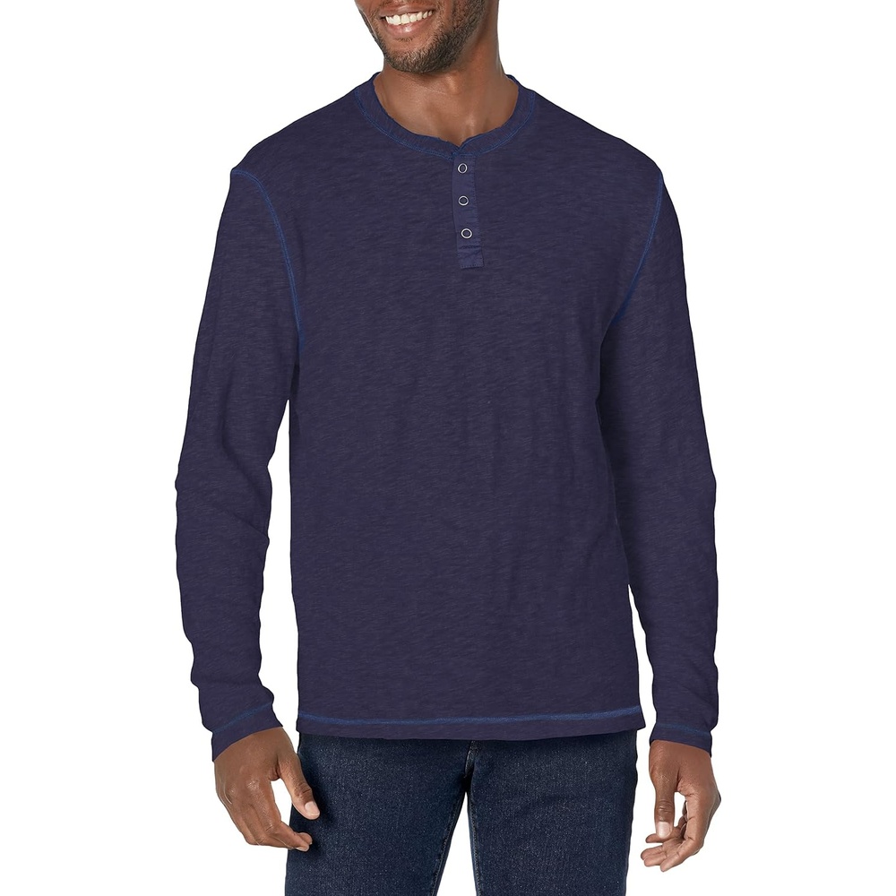 image:imageLucky Brand Mens Crewneck Vintage Washed Snap Button Henley ShirtNightshadow Blue