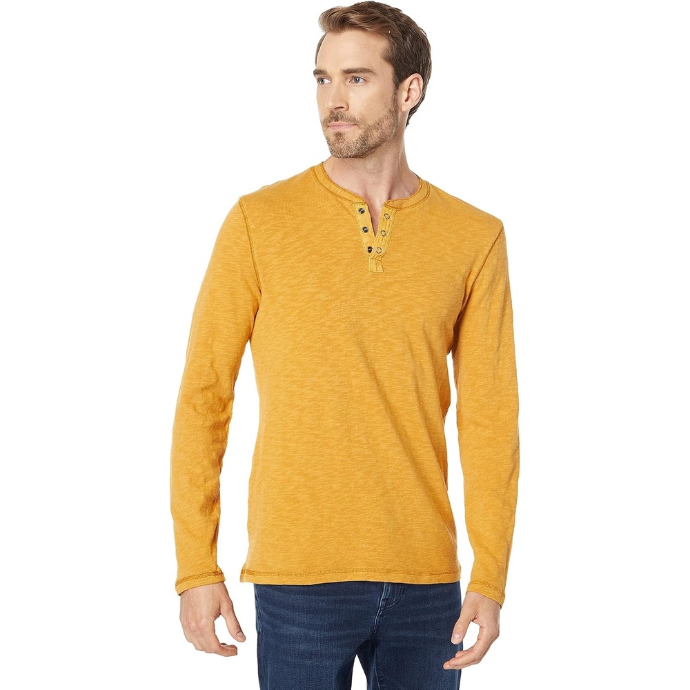 image:imageLucky Brand Mens Crewneck Vintage Washed Snap Button Henley ShirtSpruce Yellow