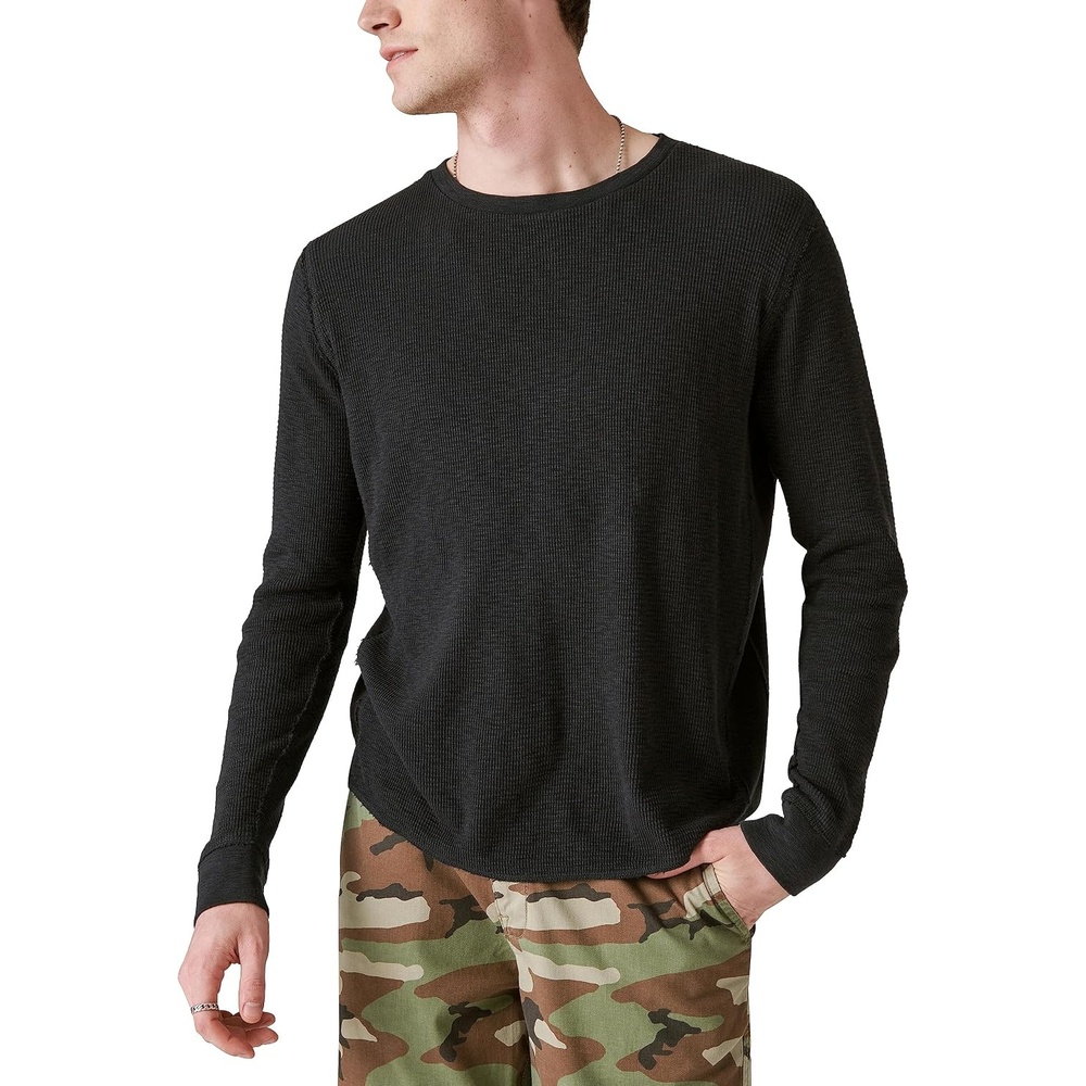 image:imageLucky Brand Mens Mens Garment Dye Thermal CrewJet Black