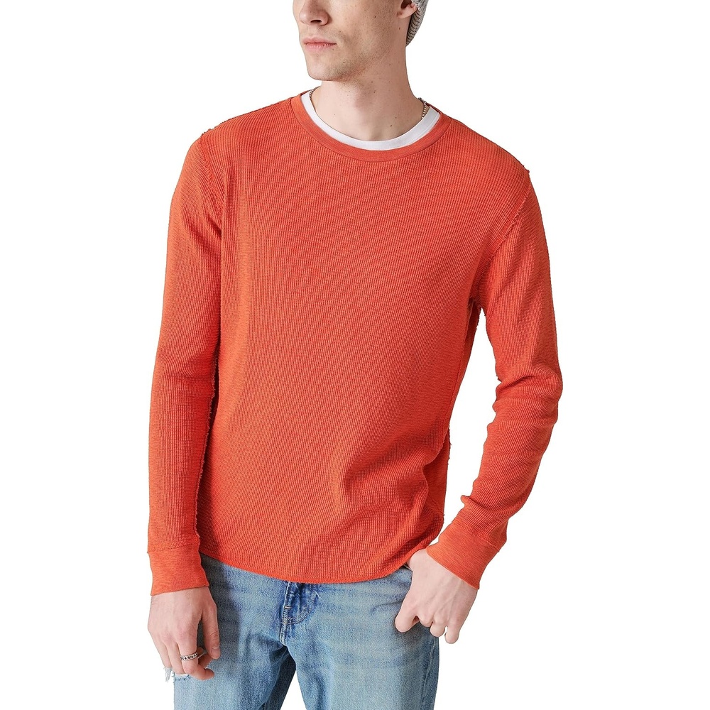 image:imageLucky Brand Mens Mens Garment Dye Thermal CrewPureed Pumpkin